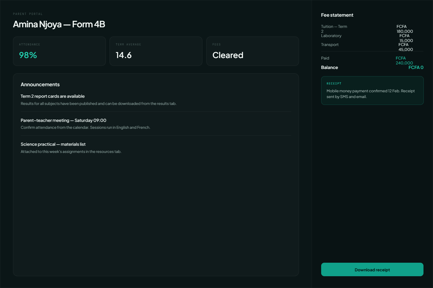 Kamer — parent portal